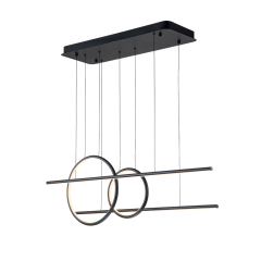 LED Modern Two Ring Black Linear Chandelier in 3000K Warm White for Bedroom Living Room Dining Room
