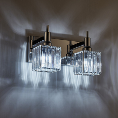 Glam Modern 11.8' Wide 2 Light Crystal Square Wall Sconce Vanity Light in Chrome/ Black+Brass Finish for Mirror Bedroom Bathroom Hallway