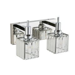 Glam Modern 11.8' Wide 2 Light Crystal Square Wall Sconce Vanity Light in Chrome/ Black+Brass Finish for Mirror Bedroom Bathroom Hallway