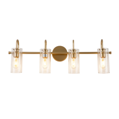 Modern Brass Cylinder Glass Shade Wall Sconces Wall Lights Over Mirror Bathroom Vanity Light for Entryway/ Living Room/ Bedroom