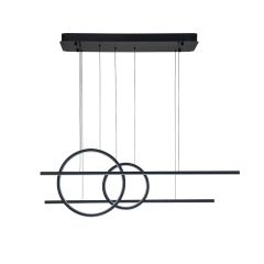 LED Modern Two Ring Black Linear Chandelier in 3000K Warm White for Bedroom Living Room Dining Room