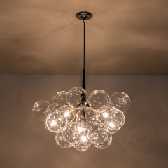 Modern Contemporary Cluster Bubble Glass Chandelier for Dining Room Living Room Restaurant in Black / Chrome Finish