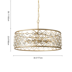 10-Light Glam Modern Glass Sparkle Crystal Chandelier Luxury Drum Pendant Lighting in Brass Finish for Living Room/Dining Room/ Bedroom
