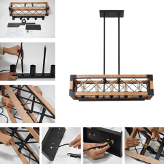 Modern Farmhouse Style Linear Wooden Chandelier 5-Light Rectangle Chandelier for Dining Table Kitchen Island