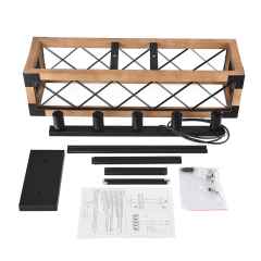 Modern Farmhouse Style Linear Wooden Chandelier 5-Light Rectangle Chandelier for Dining Table Kitchen Island