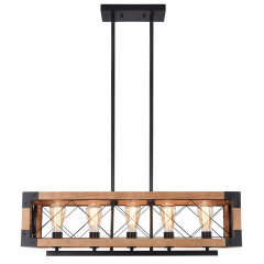 Modern Farmhouse Style Linear Wooden Chandelier 5-Light Rectangle Chandelier for Dining Table Kitchen Island
