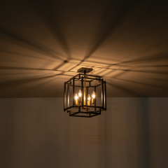 4-Light Modern Farmhouse Sector Cage Frame Semi Flush Mount Ceiling Light in Black Finish for Kitchen Island / Bedroom /Hallway