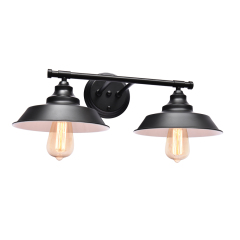 2-Light Modern Industrial Pot Lid Shades Wall Sconce Bathroom Vanity Light Over Mirror