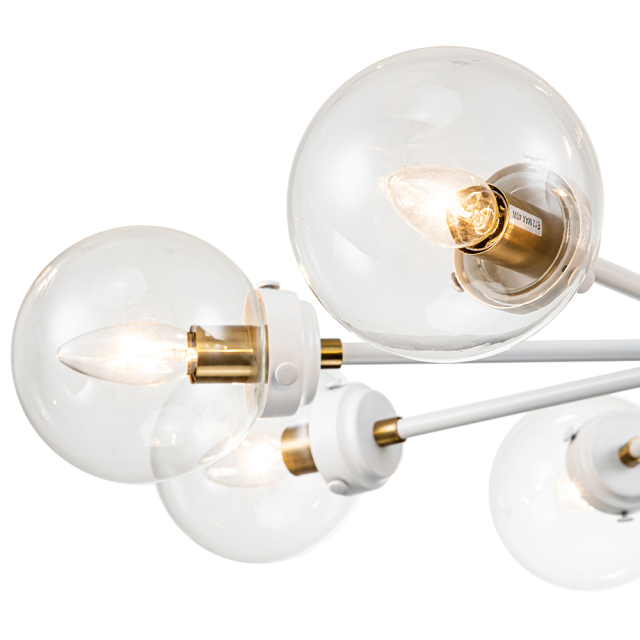 8-Light Glam Modern Sputnik Bubble Glass Chandelier in White Finish for Living Room/ Dining Room/ Kitchen