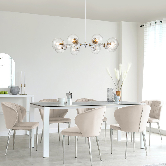 8-Light Glam Modern Sputnik Bubble Glass Chandelier in White Finish for Living Room/ Dining Room/ Kitchen