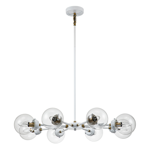 8-Light Glam Modern Sputnik Bubble Glass Chandelier in White Finish for Living Room/ Dining Room/ Kitchen