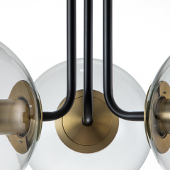 3-Light Modern Mid-Century Black Brass Sputnik Semi Flush Mount with Clear Glass Globe for Dining Room/ Kitchen/ Living Room