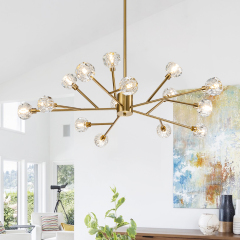 Luxury Glam Modern Branching Sputnik Crystal Chandelier in Brass Finish for Living Room/ Dining Room/ Kitchen