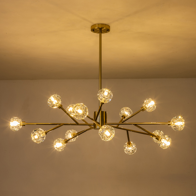 Luxury Glam Modern Branching Sputnik Crystal Chandelier in Brass Finish for Living Room/ Dining Room/ Kitchen