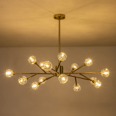 Luxury Glam Modern Branching Sputnik Crystal Chandelier in Brass Finish for Living Room/ Dining Room/ Kitchen