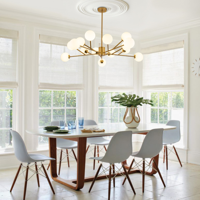 15-Light Glam Modern Sputnik Silhouette Opal Globes Bubble Chandelier for Living Room/ Dining Room/ Kitchen