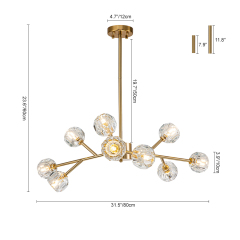 Luxury Glam Modern Branching Sputnik Crystal Chandelier in Brass Finish for Living Room/ Dining Room/ Kitchen