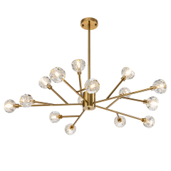 Luxury Glam Modern Branching Sputnik Crystal Chandelier in Brass Finish for Living Room/ Dining Room/ Kitchen