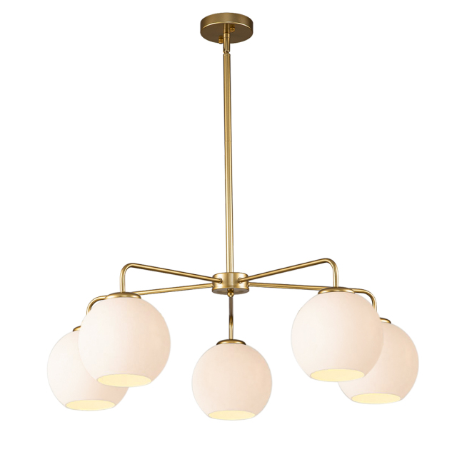 5-Light Glam Modern Sputnik Silhouette Milky Glass Globes Bubble Chandelier for Living Room/ Dining Room/ Kitchen