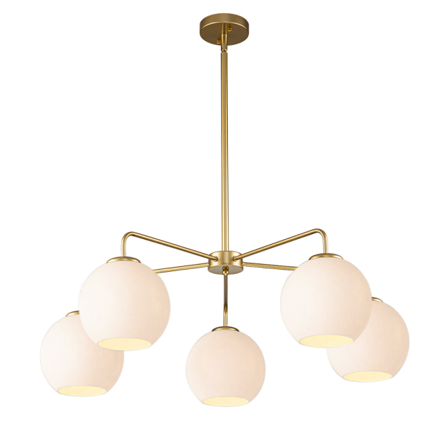 5-Light Glam Modern Sputnik Silhouette Milky Glass Globes Bubble Chandelier for Living Room/ Dining Room/ Kitchen