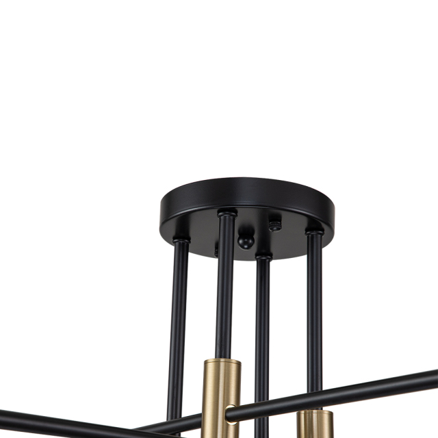 6/8-Light Mid-Century Modern Black Gold Sputnik Silhouette Semi Flush Mount for Dining Room/ Kitchen/ Living Room