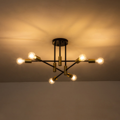 6/8-Light Mid-Century Modern Black Gold Sputnik Silhouette Semi Flush Mount for Dining Room/ Kitchen/ Living Room