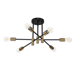 6/8-Light Mid-Century Modern Black Gold Sputnik Silhouette Semi Flush Mount for Dining Room/ Kitchen/ Living Room