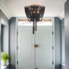 5-Light Modern Glam Tassel Flush Mount Ceiling Light in Black/ Chrome Design Melissa Gorga Chandelier for Bedroom/Living Room /Hallway