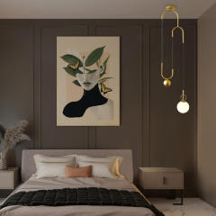 Mid-Century Modern Single Brass Corner Hanging Globe Nightstand Pendant Light for Bedroom Living Room Kitchen