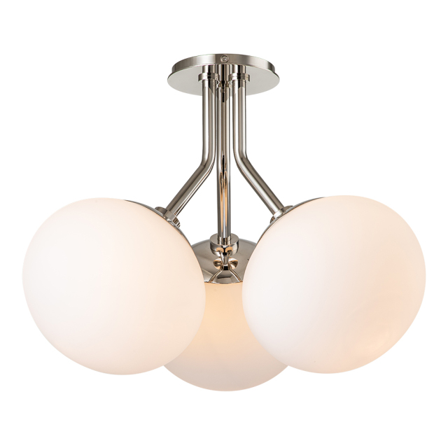 4-Light Modern Mid-Century Sputnik Semi Flush Mount with Frosted Opal Glass Globe for Dining Room/ Kitchen/ Living Room
