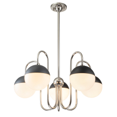 5-Light Modern Mid-century Spherical Frosted Glass Globes Chandelier for Living Room/ Dining Room/ Bedroom