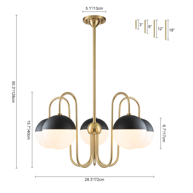 5-Light Modern Mid-century Spherical Frosted Glass Globes Chandelier for Living Room/ Dining Room/ Bedroom