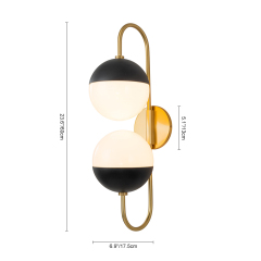 Modern Spherical Opal Glass Globes Wall Sconces Curved Arms Wall Lamp for Living /Dining Room /Hallway