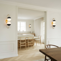 Modern Spherical Opal Glass Globes Wall Sconces Curved Arms Wall Lamp for Living /Dining Room /Hallway