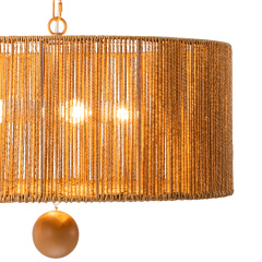 Boho Modern Handwoven Drum Chandelier with Natural Hemp Rope Design Island Chandelier for Bedroom/ Dining Table/ Breakfast Table