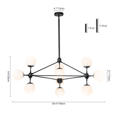 10-Light Contemporary Modern Sputnik Geometric Frosted Glass Globe Bubble Chandelier for Restaurant/ Living Room/ Bedroom/ Dining Table