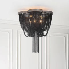 5-Light Modern Glam Tassel Flush Mount Ceiling Light in Black/ Chrome Design Melissa Gorga Chandelier for Bedroom/Living Room /Hallway
