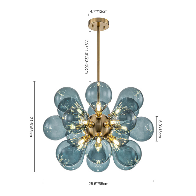 Modern Blue Glass Bubble Cluster Chandelier Decorative Hanging Sputnik Pendant Lights for Living Room/ Dining Room/ Bedroom