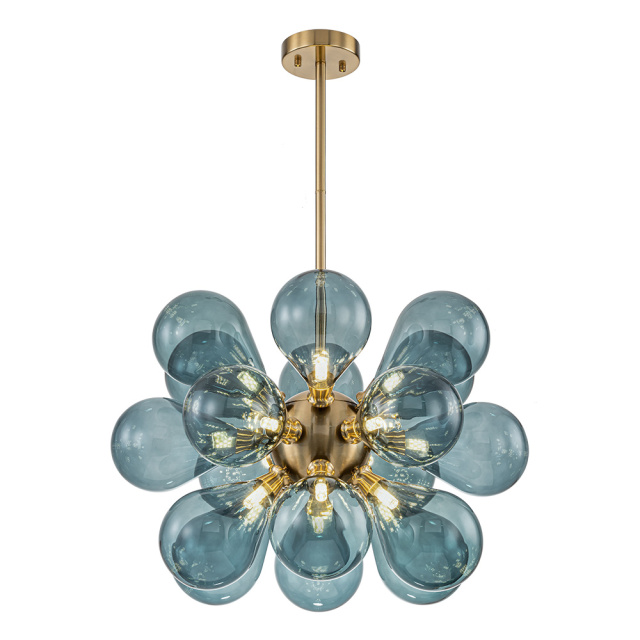 Modern Blue Glass Bubble Cluster Chandelier Decorative Hanging Sputnik Pendant Lights for Living Room/ Dining Room/ Bedroom