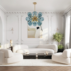 Modern Blue Glass Bubble Cluster Chandelier Decorative Hanging Sputnik Pendant Lights for Living Room/ Dining Room/ Bedroom
