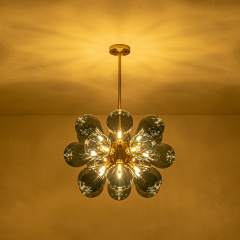 Modern Blue Glass Bubble Cluster Chandelier Decorative Hanging Sputnik Pendant Lights for Living Room/ Dining Room/ Bedroom