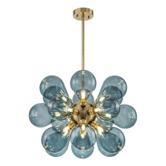 Modern Blue Glass Bubble Cluster Chandelier Decorative Hanging Sputnik Pendant Lights for Living Room/ Dining Room/ Bedroom