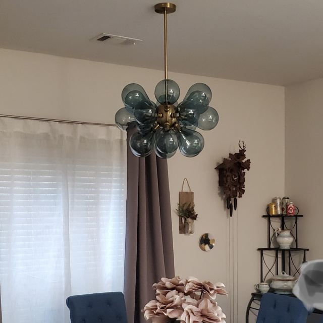Modern Blue Glass Bubble Cluster Chandelier Decorative Hanging Sputnik Pendant Lights for Living Room/ Dining Room/ Bedroom