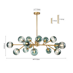 15-Light Glam Modern Branching Sputnik Blue Glass Globes Bubble Chandelier for Living Room/ Dining Room/ Kitchen