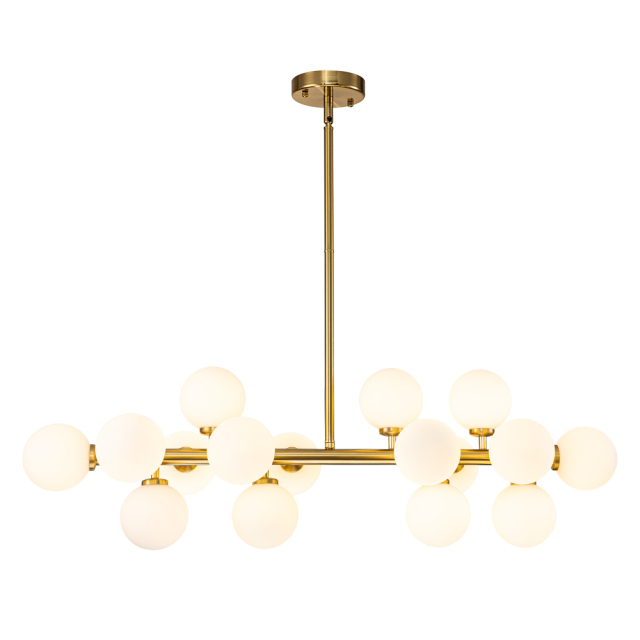 16-Light Modern Glam Linear Milky Glass Globes Bubble Chandelier for Living Room/ Dining Table/ Kitchen