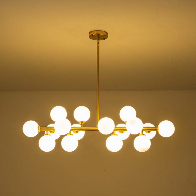 16-Light Modern Glam Linear Milky Glass Globes Bubble Chandelier for Living Room/ Dining Table/ Kitchen
