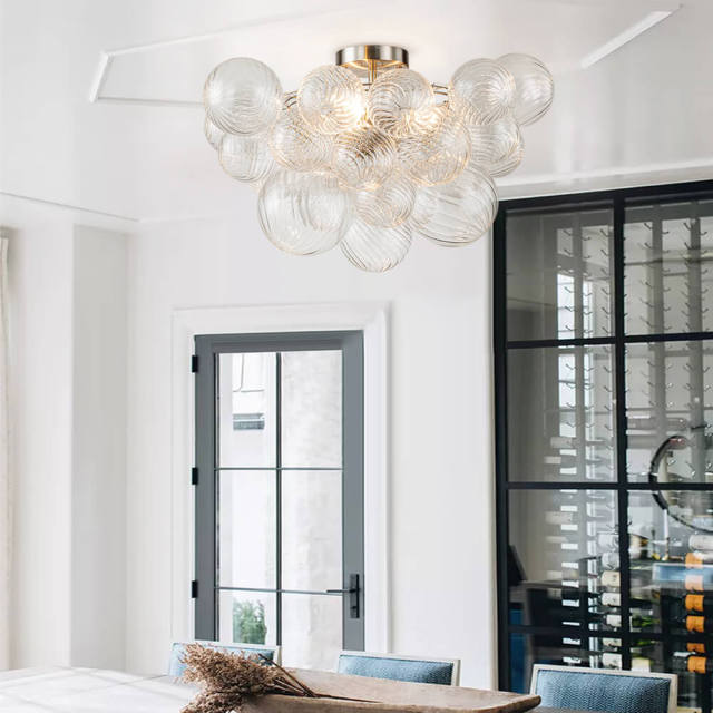 Glam Modern Cluster Glass Bubble Semi Flush Mount Sputnik Ceiling Light Fixture for Dining Room Living Room Bedroom