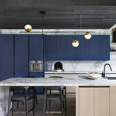 Mid-Century Modern 3 Light Linear Offest Ceiling Pendant Light in Black and Brass with Glass Globes for Dining Room Kitchen Island Restaurant