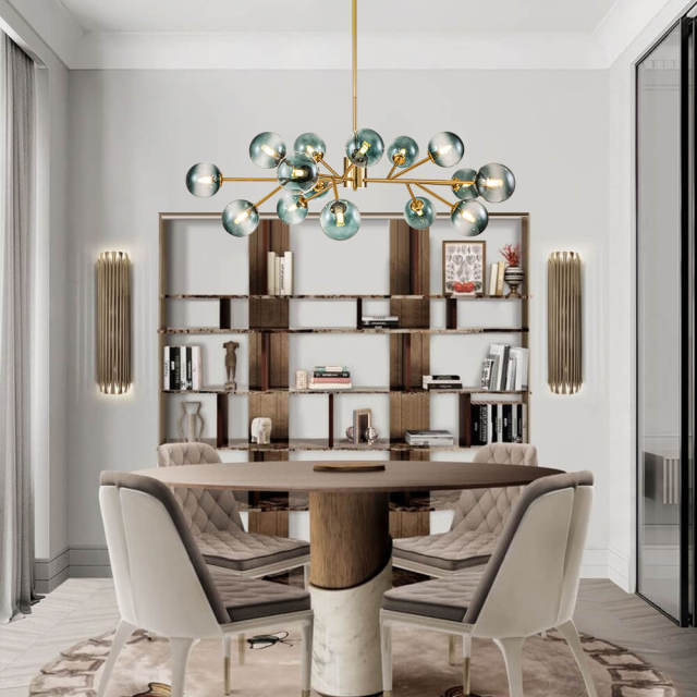 15-Light Glam Modern Mid-century Branching Sputnik Blue Glass Globes Chandelier for Living Room/ Dining Room/ Bedroom
