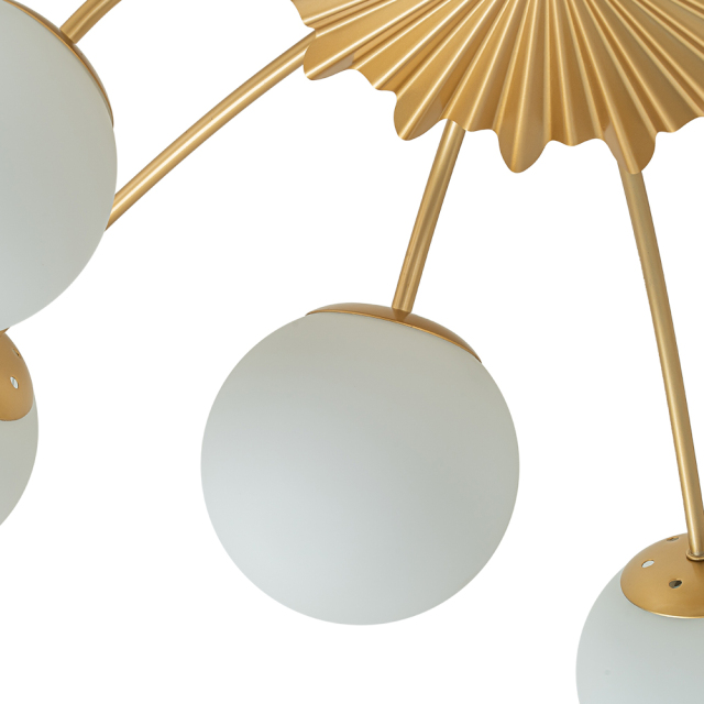 Modern Glam 12-Light Opal Glass Globe Semi-Flush Mount Ceiling Chandelier for Bedroom Dining Room Living Room